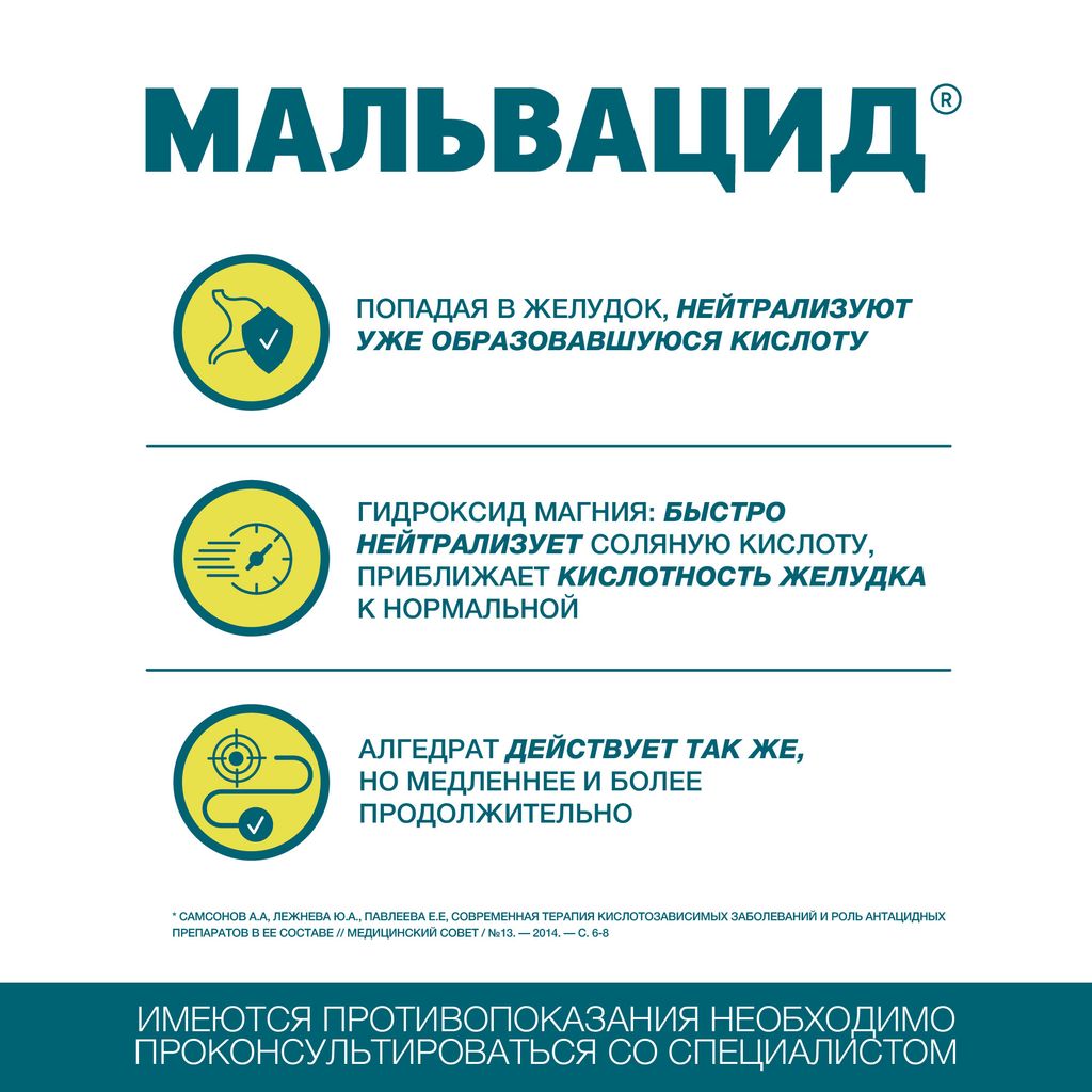 Мальвацид, 400мг+400мг, таблетки жевательные, без сахара мята, 24 шт.