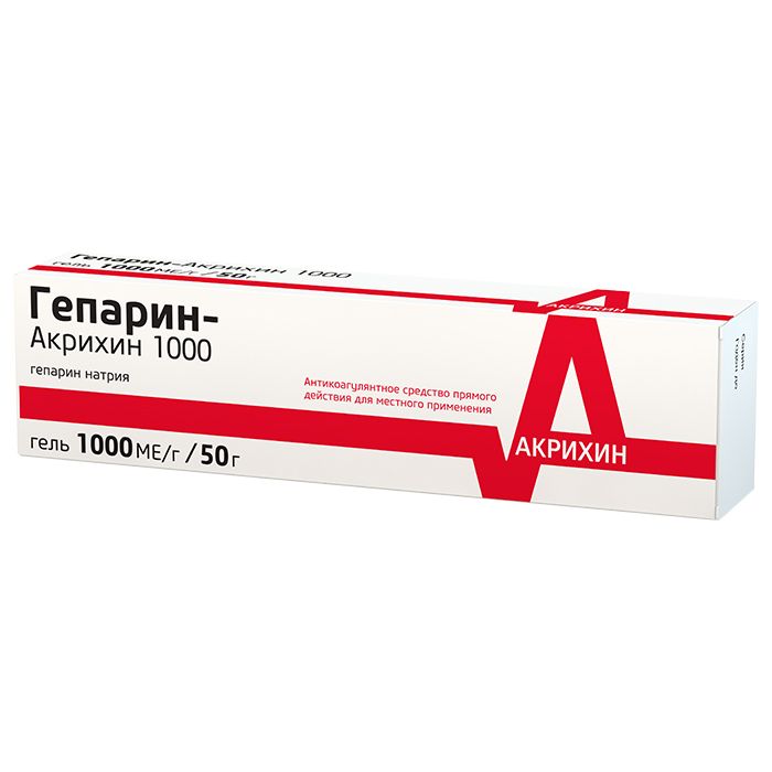 Гепарин-Акрихин 1000, 1000 МЕ/г, гель для наружного применения, 50 г, 1 шт.