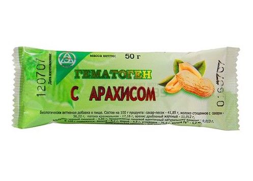 Гематоген с арахисом, плитка, 40 г, 1 шт.