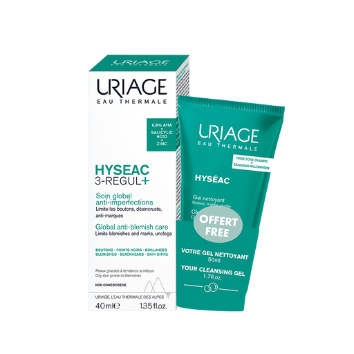 Uriage набор Hyseac 3-Regul+, Универсальный уход 40 мл+Hyseac Очищающий гель 50 мл, 1 шт.