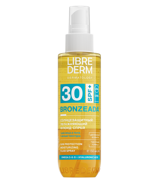 Librederm Bronzeada Спрей-флюид солнцезащитный двухфазный, spf 30, спрей, увлажняющий, 150 мл, 1 шт.