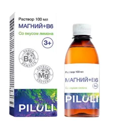 Piluli Магний + В6, раствор для приема внутрь, со вкусом лимона, 100 мл, 1 шт.