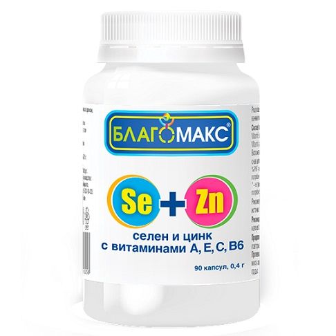 Благомакс Селен и цинк с витаминами A, E, C, B6, 0.4 г, капсулы, 90 шт.