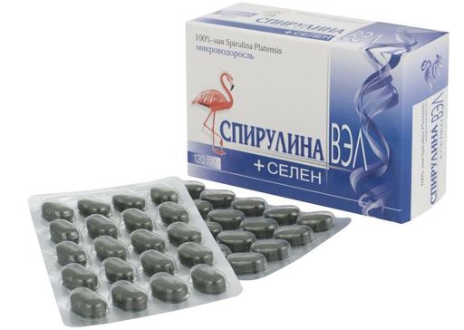 Спирулина ВЭЛ+селен, 0.5 г, таблетки, 120 шт.