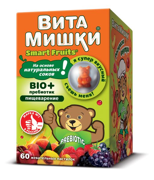 ВитаМишки BIO + пребиотик, 2500 мг, пастилки жевательные, ассорти, 60 шт.