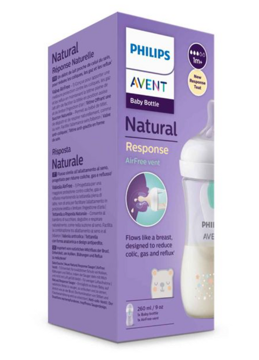 Philips Avent Бутылочка с силиконовой соской Natural Response, 1 +, SCY673/82, бутылочка для кормления, средний поток, 260 мл, 1 шт.